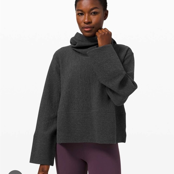 Lululemon Retreat Yourself Heathered Gray Cowl Neck Bell Sleeve Pullover Sweater - Picture 2 of 11
